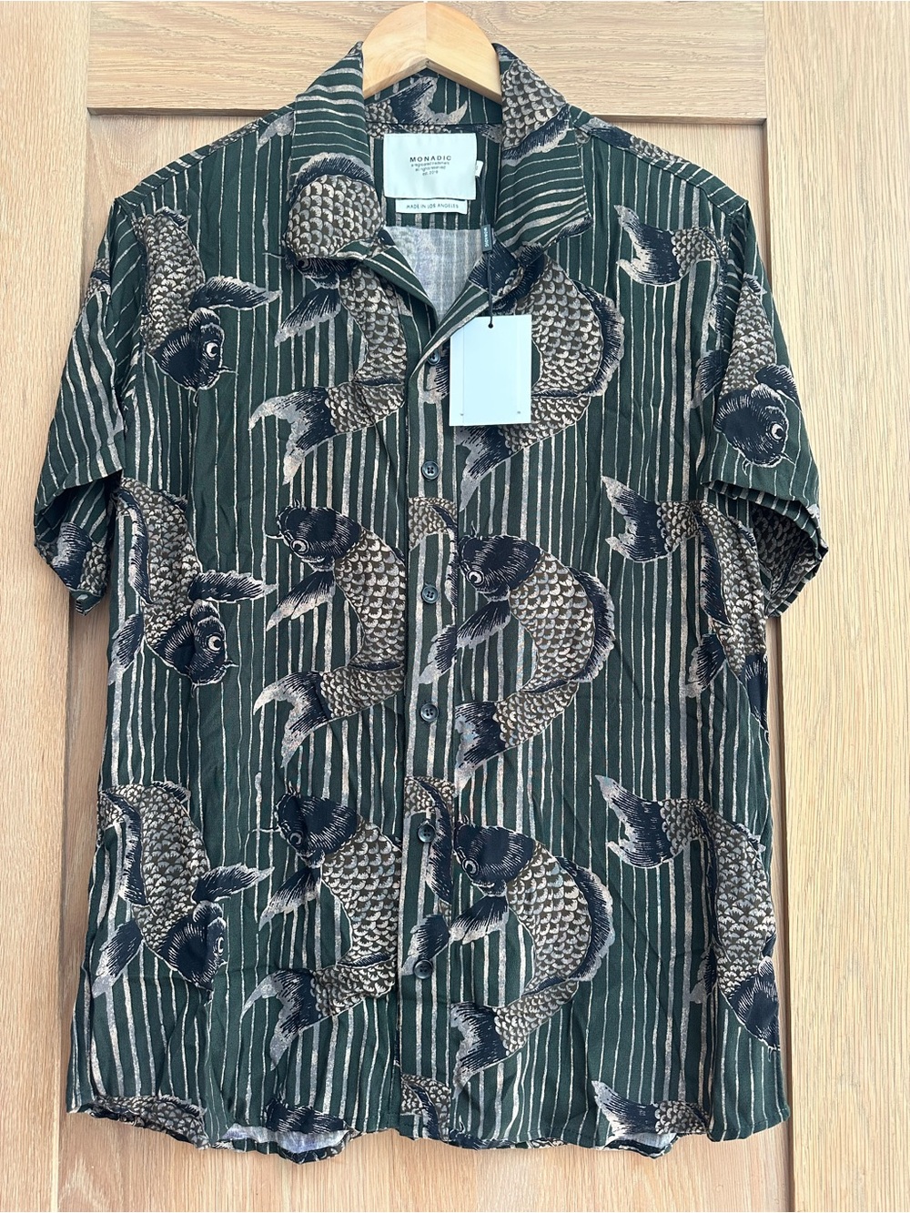 NWT Monadic Men's Short-Sleeve Gable Electric Shirt in Green Size Small